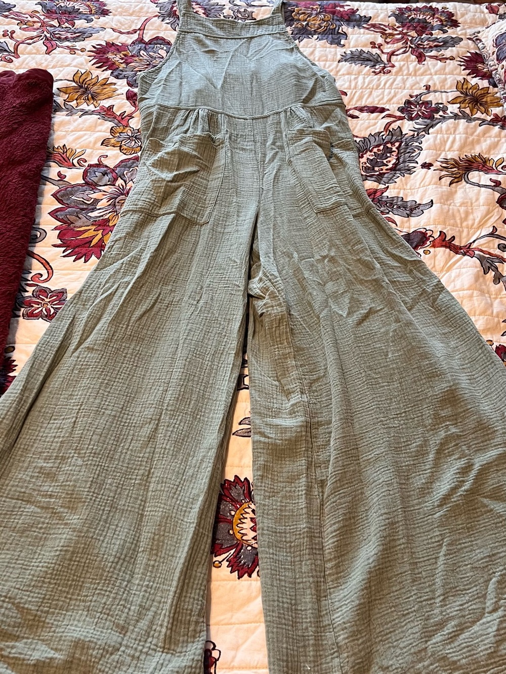 Boutique Sage Green Wide-Leg Cotton-Blend Jumpsuit